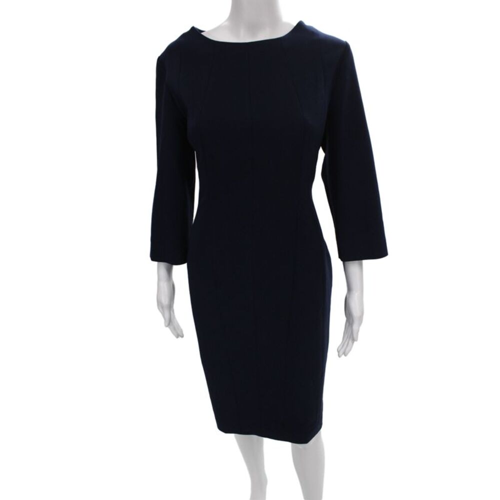 Rosso35 Womens Sheath Dress Blue Boat Neck 3/4 Sleeve Zip Knee Length Size 50